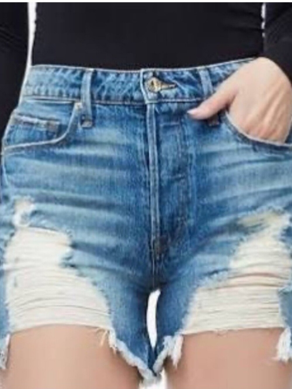 Good American Bombshell Distressed Cutoff Denim Shorts Size 6 / 28!